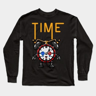 Time Illustration, Funny Surreal Steampunk Alarm Clock Robot Long Sleeve T-Shirt